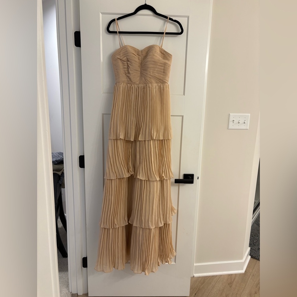 Elegant Pleated Tan Maxi Dress